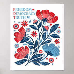 Affiche Liberté Subtile Démocratie Vérité Boho Floral 4 Ju
