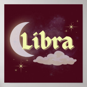 Affiche Libra Céleste Lune Cloud Étoiles Astrologie Art