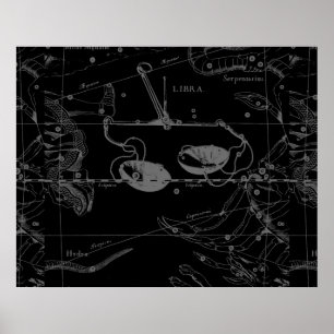 Affiche Libra Constellation Map Hevelius 1690 sept oct.