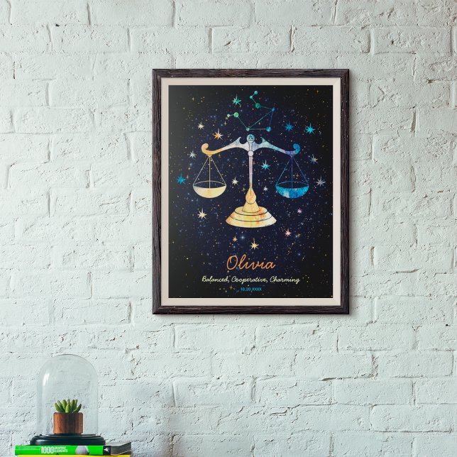 Affiche Libra Constellation Zodiac Aquarelle Étoiles Galax (Créateur téléchargé)