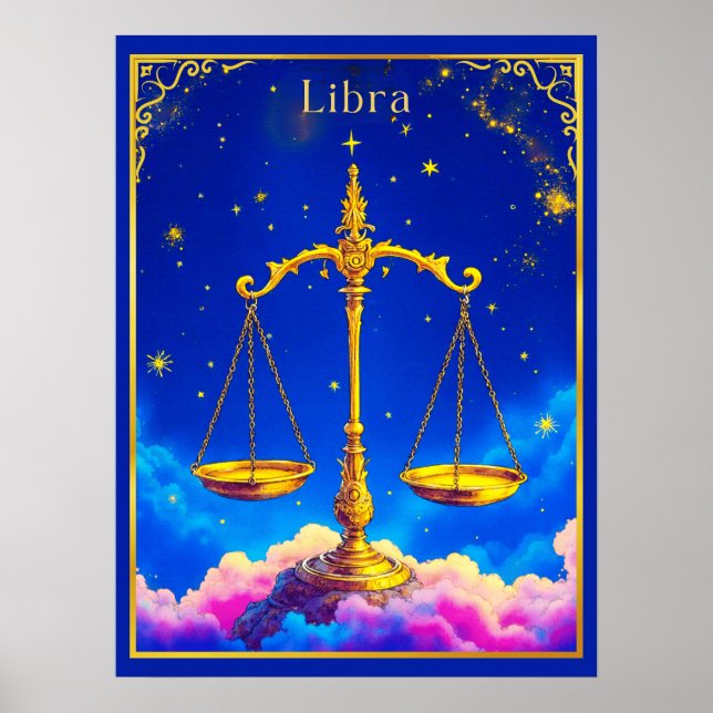 Affiche Libra Zodiac Scales in a Star-Filled Sky (Devant)