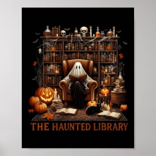 Affiche Librairie Halloween Vintage Éffrayant Bookish Haun
