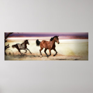 AFFICHE LIBRE D'ÊTRE SAUVAGE COULER LES CHEVAUX