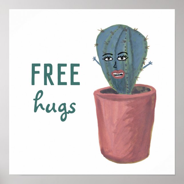 Affiche LIBRE HUGS CRAZY CACTUS LADY drôle (Devant)