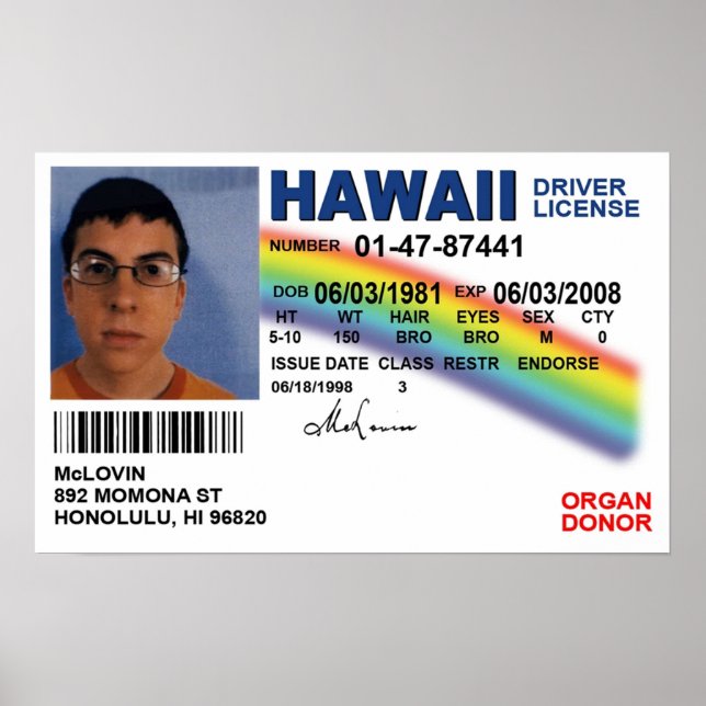 Affiche Licence d'identification de faux défaut Superbad (Devant)