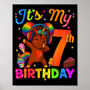 Affiche Licorne Afro 7e anniversaire fille cheveux naturel