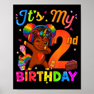 Affiche Licorne Afro Fille 2ème Anniversaire Cheveux Natur