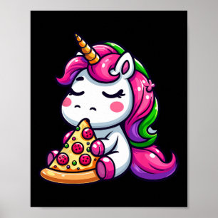Affiche Licorne Animal Mange Pizza Margherita Repas Foodie