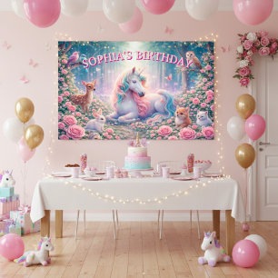 Affiche Licorne Anniversaire Roses Magique Pastel