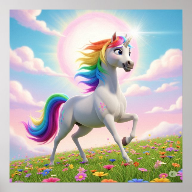 Affiche Licorne arc-en-ciel magique (Devant)