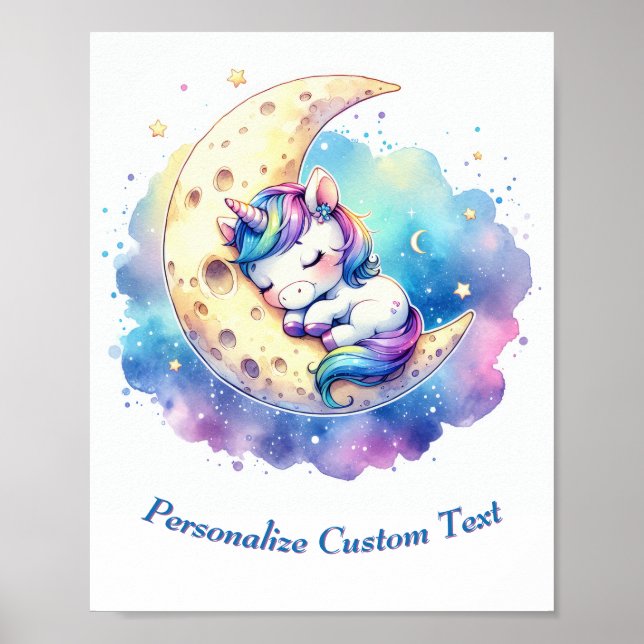 Affiche Licorne Bébé Mignonne Personnalisée Endormie sur l (Devant)