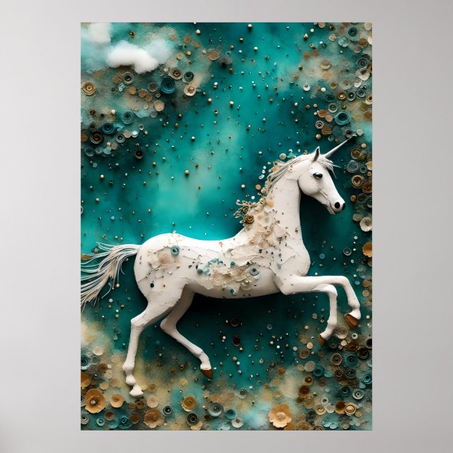 Affiche licorne blanche magique (Devant)