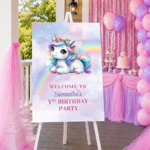 Affiche Licorne Branchée Rose Violet Fille Anniversaire Bi