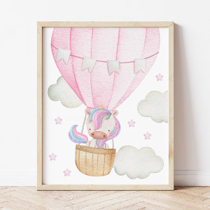Affiche Licorne Colorée, Ballon à Air, Étoiles, Chambre de