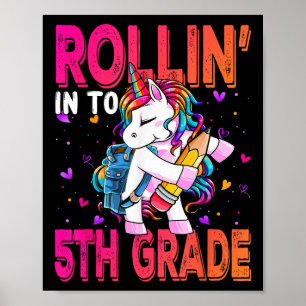 Affiche Licorne de 5e année Retour à l'école Premier jour
