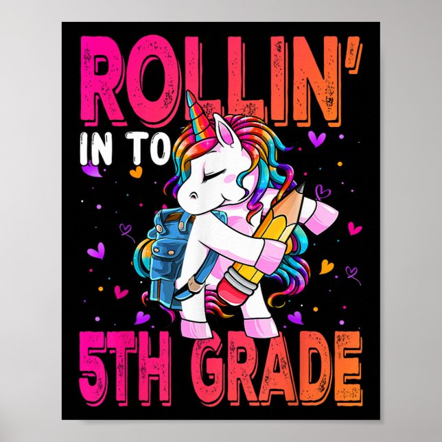 Affiche Licorne de 5e année Retour à l'école Premier jour  (Devant)