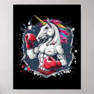 Affiche Licorne de boxe avec gants de boxe Kickboxing Drôl