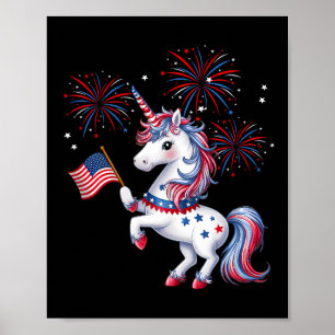 Affiche Licorne de feu patriotique américain mignon filles