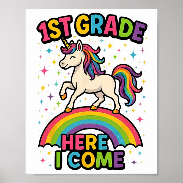 Affiche Licorne de rentrée en 1re année, drôle (Devant)