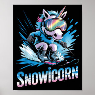 Affiche licorne de ski skieur de sport d'hiver drôle de sk