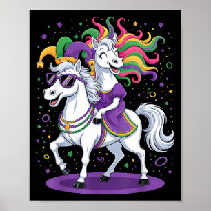 Affiche Licorne drôle chevauchant chapeau de bouffon de ch