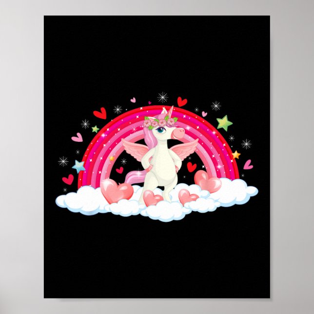 Affiche Licorne drôle coeurs arc-en-ciel étoiles Saint-Val (Devant)