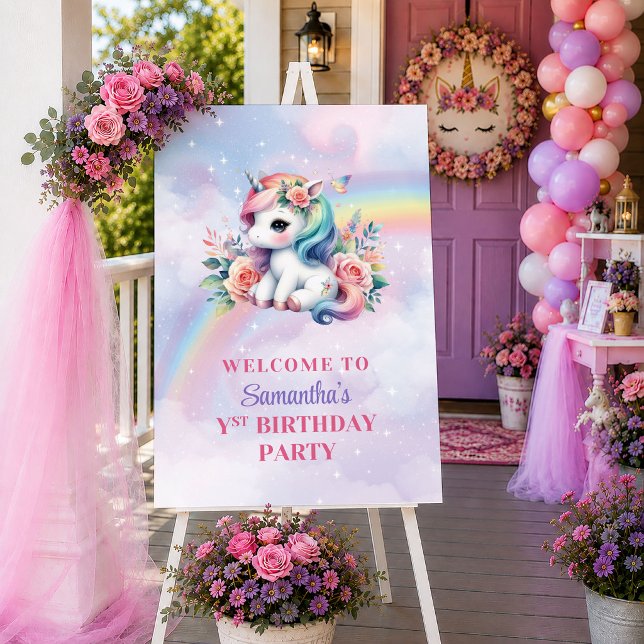 Affiche Licorne Enchantée Anniversaire Fille Magique Paste (Enchanted Unicorn Pastel Magical Girl Birthday Welcome

)