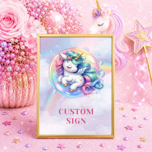 Affiche Licorne Enchantée Rose Violet Fille Anniversaire 8