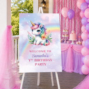 Affiche Licorne Enchantée Rose Violet Fille Anniversaire B