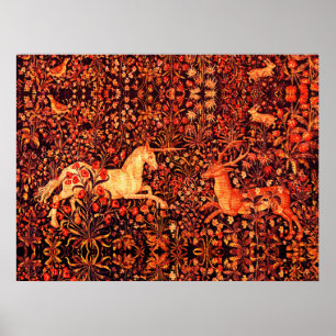 Affiche LICORNE ET CERF, FLEURS, ANIMAUX DE LA FORÊT Flora
