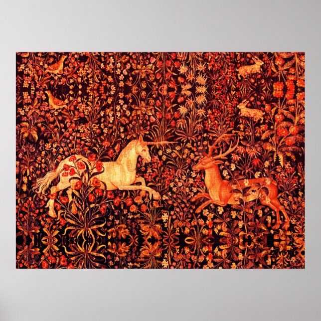 Affiche LICORNE ET CERF, FLEURS, ANIMAUX DE LA FORÊT Flora (Devant)