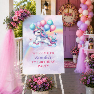 Affiche Licorne Étincelante Rose Violet Fille Anniversaire