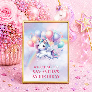 Affiche Licorne Étincelante Rose Violet Fille Bienvenue An