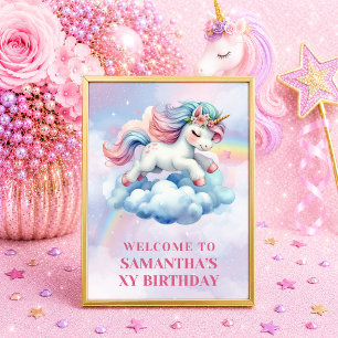 Affiche Licorne Étincelante Rose Violet Fille Bienvenue An