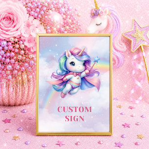 Affiche Licorne Fantaisiste Couleurs Pastel Anniversaire P