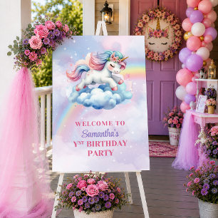 Affiche Licorne Fantaisiste Couleurs Pastel Fille Bienvenu