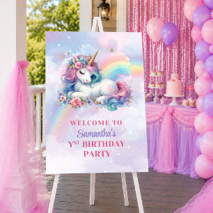 Affiche Licorne Fantaisiste Rose Violet Fille Bienvenue An