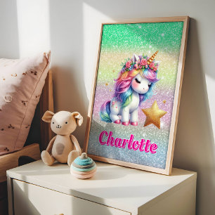 Affiche Licorne magique étoile scintillante