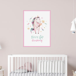 Affiche licorne magique mignonne rose pour filles enfants