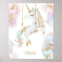Licorne Magique Rose & Or Nom pour Filles