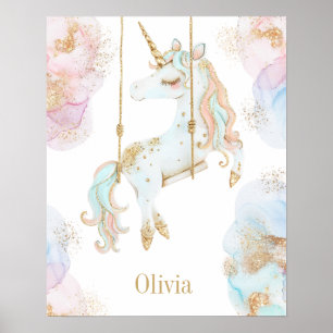 Affiche Licorne Magique Rose & Or Nom pour Filles
