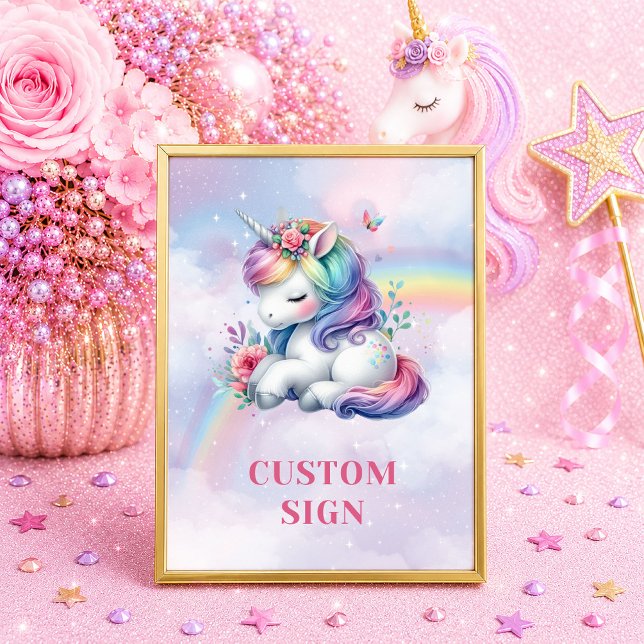 Affiche Licorne Magique Rose Violet Fille Anniversaire Per (Magical Unicorn Pink Purple Girl Birthday Custom Sign)