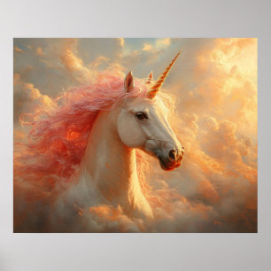 Affiche Licorne majestueuse dans les nuages du coucher de