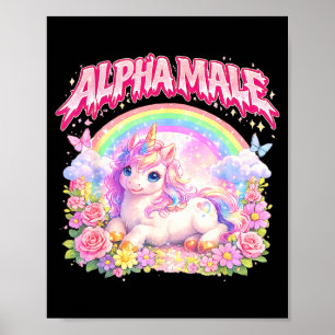 Affiche Licorne mignonne arc-en-ciel floral drôle pour hom