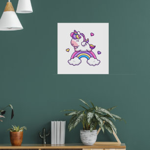 Affiche Licorne Mignonne Avec Dessin Animé Arc-en-Ciel