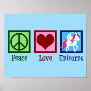 Affiche Licorne Mignonne Paix Amour Licornes