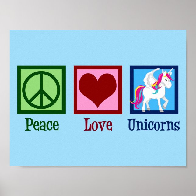 Affiche Licorne Mignonne Paix Amour Licornes (Devant)
