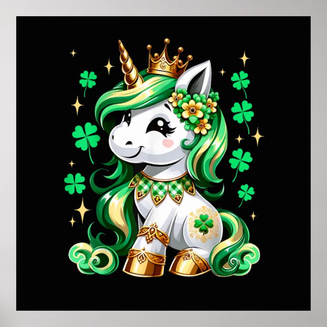 Affiche Licorne mignonne Shamrock St Patrick's Day (Devant)
