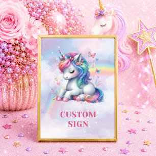 Affiche Licorne Pailletée Couleurs Pastel Fille Anniversai