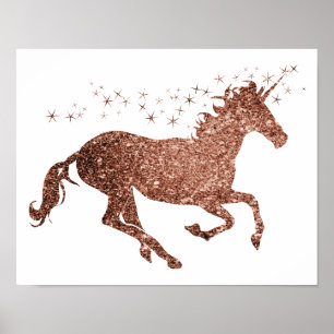 Affiche licorne pailletée or rose
